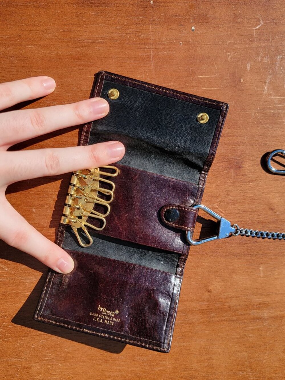 ❝ Bosca stained leather key wallet on a chain ❞